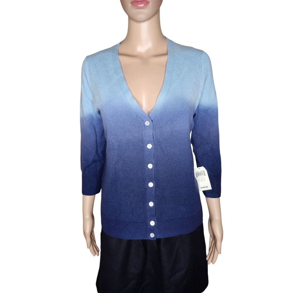 NWT Lucky Brand women's blue ombre cashmere cardigan Sz L
